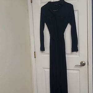 Donna Karan Black Maxi Dress Button Down Belted Double Pocket